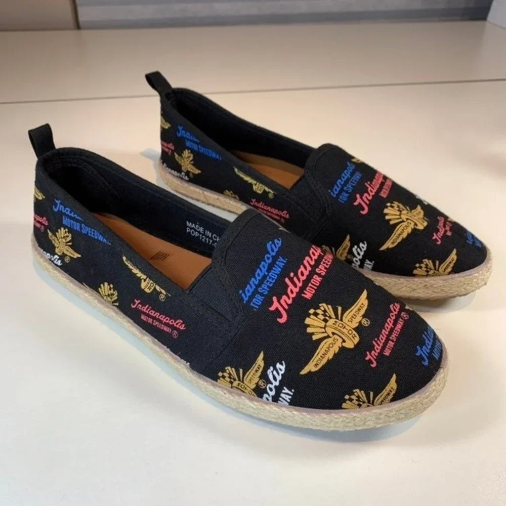 Indianapolis Motor Speedway Shoes Women's 10 XL Black Canvas Espadrille Slip-on